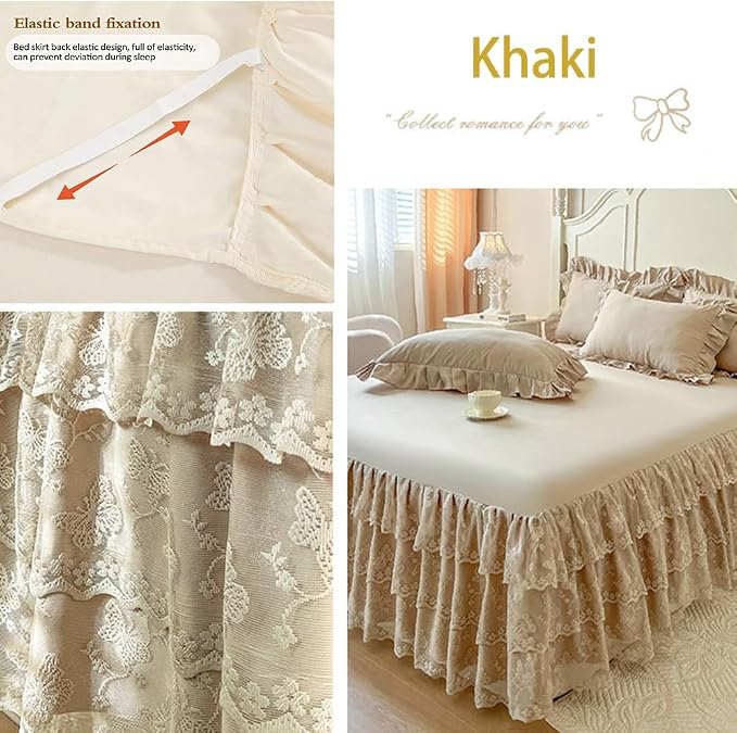Lace Bed Sheet for Queen/King Bed - 17in. Drop, Easy Fit Ruffle Bedskirt Wrap Around Bed Skirt, Anti Wrinkle & Fade Resistant