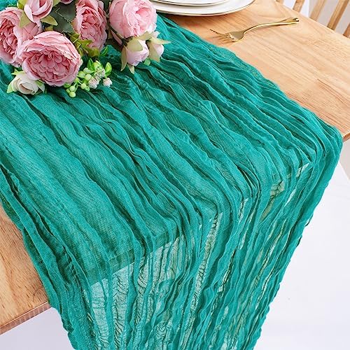 Teal Cheesecloth Table Runner 10FT Gauze Table Runners 120 Inch Boho Rustic Sheer Cheese Cloth Table Decorations for Wedding Birthday Party Home Decor