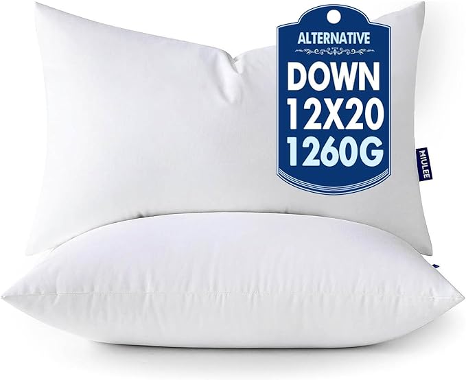 MIULEE 12x20 Pillow Inserts Pack of 2,Down Alternative Throw Pillows | Decorative Throw Pillows for Sofa Couch Bed, Ultra Soft Fluffy, Bed Sleeping Form