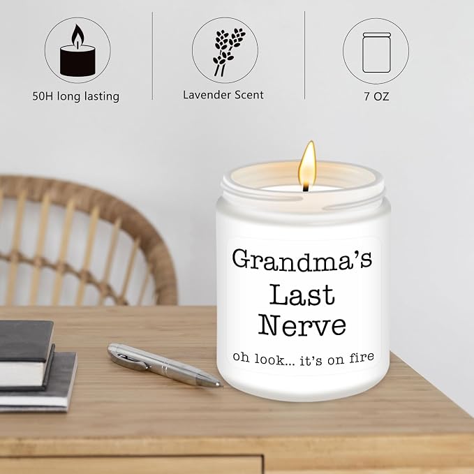 Homsolver Gifts for Grandma from Granddaughter Grandson, Christmas, Birthday, Mother and Grandparents Day, Lavender Scented Candles, Grandma’s Last Nerve