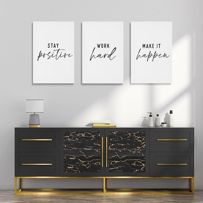 GUBIYU Inspirational Wall Decor Stay Positive,Work Hard,Make it Happen Wall Art Set of 3,Inspirational Prints,Work Hard Sign for Office Decor, Dorm decor Motivational Wall Decor Positive Gifts 12"x16"