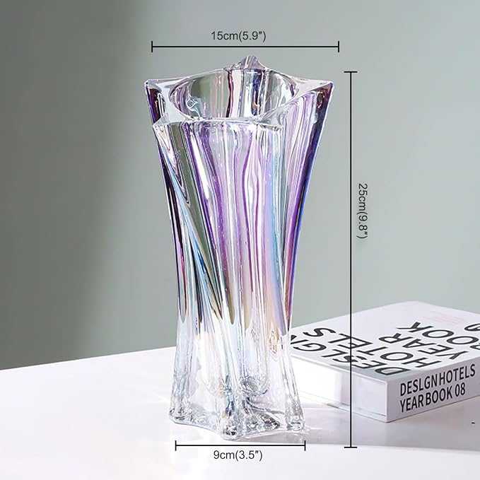 Crystal Glass Vase – Heavy Crystal Vase for Flowers with Weighted Bottom, Thick Durable Decorative Vases for Modern Home Decor, 9.8″ 3.5lb Clear Centerpiece (Rainbow-Colored)