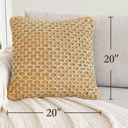 Boho Living Jada Premium Woven Design, Decorative Throw, Living Room Décor, (1) 20" x 20" Pillow Cover with Insert, Mustard Yellow