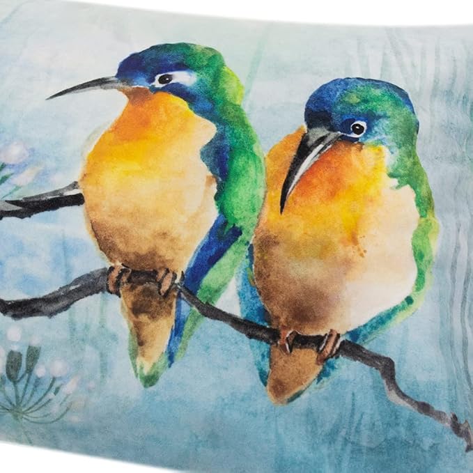 JWH Love Birds Throw Pillow Cover, Blue Green, 14x20 Inch | Velvet, Hummingbirds Flowers Print, Decorative Couch Bed Bedroom Car Chair Accent Pops