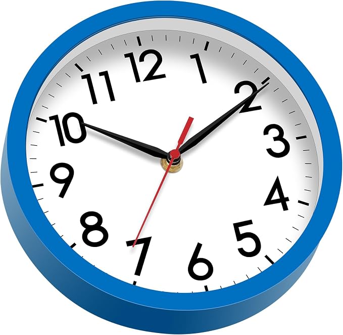 AKCISOT 8 Inch Wall Clock, Silent Battery Operated Analog Clock, Blue | Small Size | Bedroom | Office | Kitchen | Bathroom | Classroom | Modern | Easy to Read