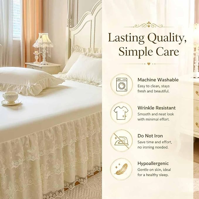 Lace Bed Sheet for Queen/King Bed - 17in. Drop, Easy Fit Ruffle Bedskirt Wrap Around Bed Skirt, Anti Wrinkle & Fade Resistant