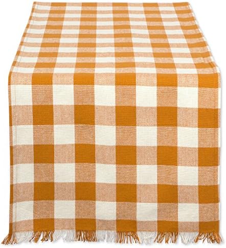 DII Fringed Check Tabletop, Table Runner, 14x108, Pumpkin Spice