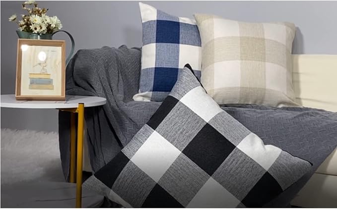 VAKADO 22x22 inch Set of 2 Navy Blue White Buffalo Plaids Throw Pillow Covers Outdoor Farmhouse Retro Decorative Check Cushion Cases Home Decor for Couch Patio Porch Sofa Furniture, Dark Blue