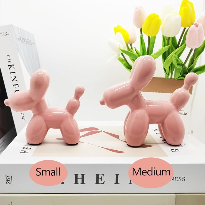 Ceramic Pink Balloon Dog Decor,Balloon Animal Statue(Medium)