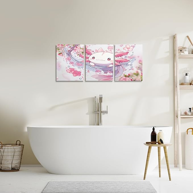 Feelyou Boys Girls Cute Axolotl Wall Painting Posters and Prints Ocean Sealife Picture Wall Decor Kawaii Canvas Wall Art for Bedroom Kids Cartoon Salamander Teens Wall Art Room Decor 12"x16"x 3Pcs