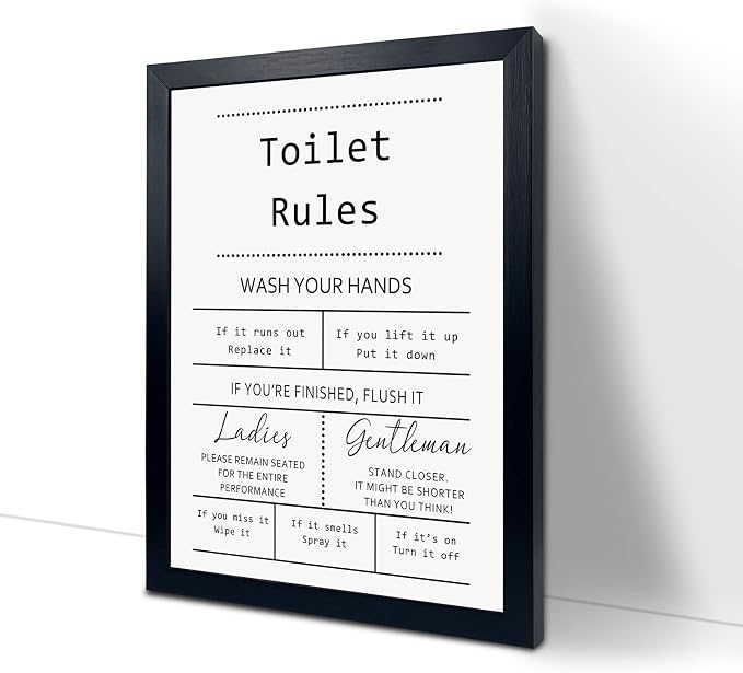 YongArt Toilet Rules Quotes Bathroom Sign - Funny Decor Signs, Funny Bathroom Wall Art, Toilet Art, Guest Wall Decor