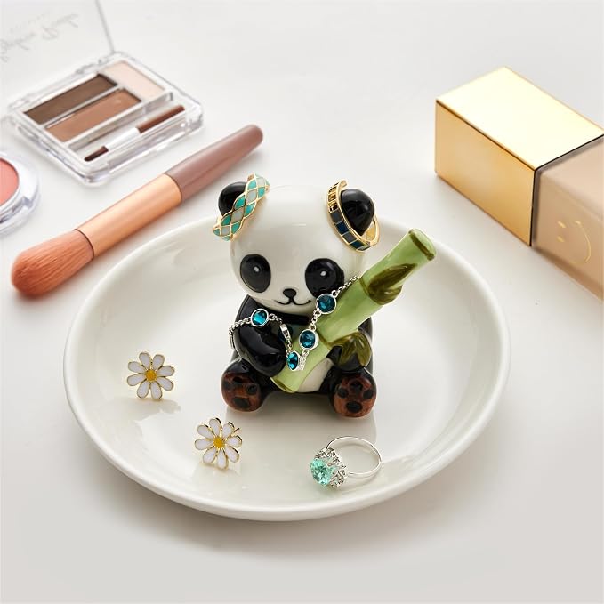 Panda Ring Holder Jewelry Dish, Ceramic Jewelry Holder Ring Dish Jewelry Tray, Panda Gifts for Women Birthday Engagement Wedding Christmas