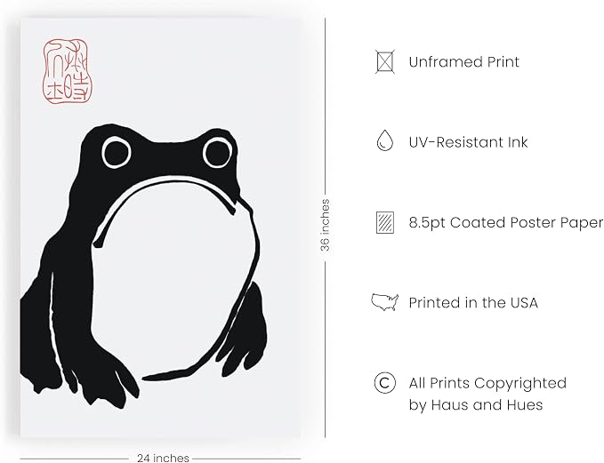 HAUS AND HUES Japandi Frog Poster - Vintage Matsumoto Japanese Toad Poster, Wabi Sabi Wall Art, Frog Wall Art for Living Room, 24x36 Unframed