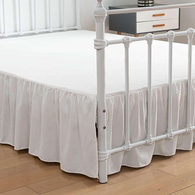 Bed Skirt Full Size Ruffled Bed Skirt with Split Corners | 14 Inch Drop Dust Ruffle Bed Skirt with Platform, Ivory