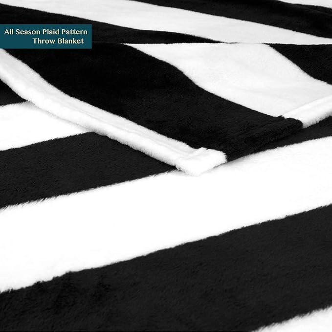 PAVILIA Striped Throw Blanket for Sofa Couch Bed | Soft Flannel Fleece Stripe Black and White Decorative Throw | Warm Cozy Lightweight Microfiber | 60 x 80 Inches