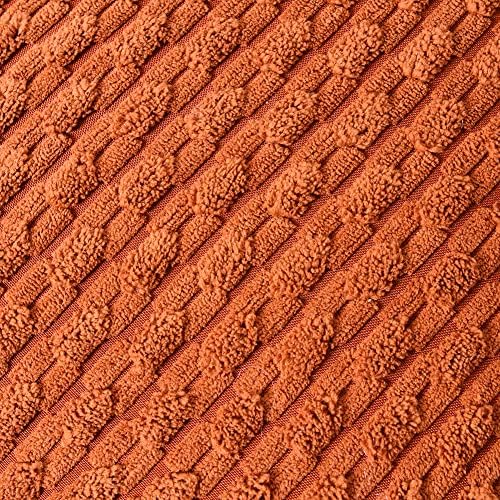 Fancy Homi Set of 2 Rust Decorative Throw Pillow Covers 18x18 Inch with Pom-poms for Couch Bed Sofa, Modern Farmhouse Boho Home Decor, Soft Plush Corduroy Terracotta Cushion Case 45x45 cm