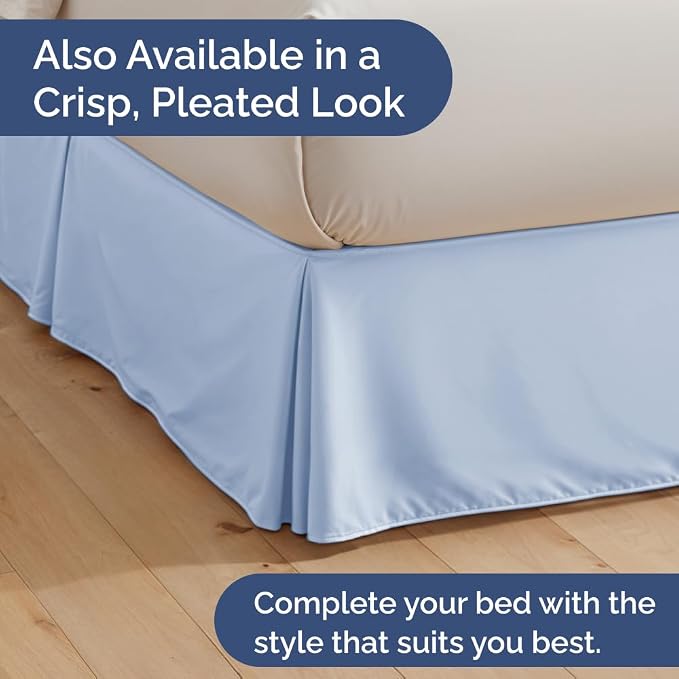 Bedskirt Queen Size Ruffle - Ruffled Bed Skirt - 12 Inch Drop - Sky Blue | Bedskirt with Platform, Ultra-Soft Premium Hotel Quality, Wrinkle Free, Fade & Shrink Resistant, for Women, Men, Kids & Teens