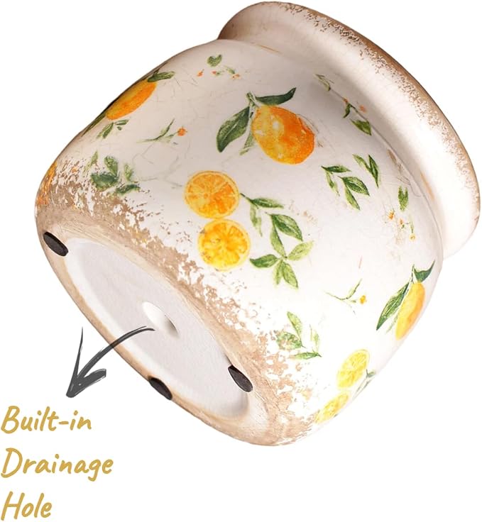 Lemon Ceramic Planter, Italian Mediterranean Flower Pot for Indoor Plants | 6.29" Tuscan Vase & Plant Pot with Drainage, Amalfi Coast Style Kitchen Home Decor Gift, Lemon Yellow