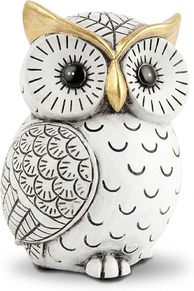 Smadeer Black and White Owl Statue, Small Resin Owl Boho Shelf Decor