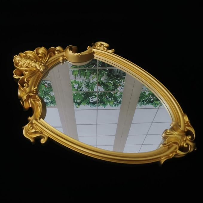 Yash Decorative Wall Mirror, Vintage Hanging Mirrors for Bedroom Living-Room Decor, 11”x 16.5”, Antique Gold