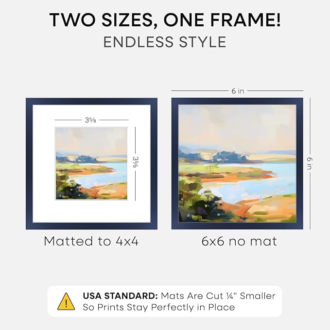 Homeforia 6x6 Blue Picture Frame, High-End Metal, 4x4 Mat, Glass