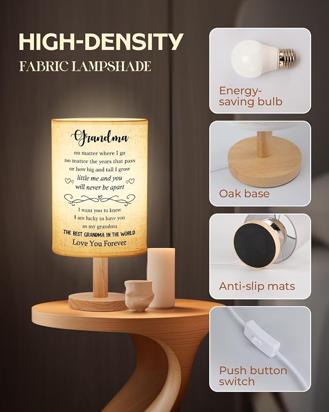 Gifts for Grandma from Grandkids, Grandma Birthday Gifts Table Lamp, Birthday Gift for Grandmother Fabric Lamp with Wooden Stand, I Love You Grandma's Gift