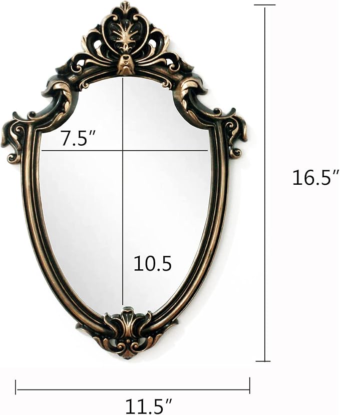 Eaoundm 16.5 x 11.5inch Mirror Shield Shape Plastic Frame (Vintage Gold) | antique mirror