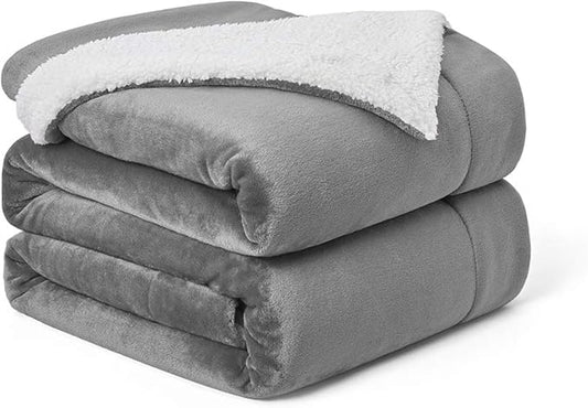 Walensee Sherpa Fleece Blanket (Twin Size 60”x80” Grey) Plush Throw, Gray Fuzzy Super Soft Reversible Microfiber Flannel Blankets for Couch, Bed, Sofa Ultra Luxurious Warm and Cozy for All Seasons