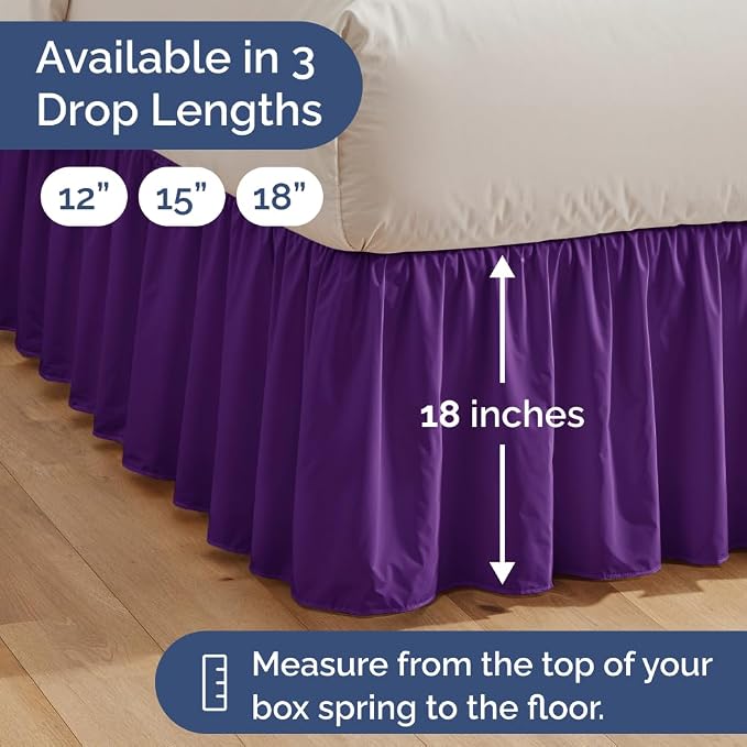 Bedskirt Twin Size Ruffle - Ruffled Bed Skirt - 12 Inch Drop - Purple | Bedskirt with Platform, Ultra-Soft Premium Hotel Quality, Wrinkle Free, Fade & Shrink Resistant, for Women, Men, Kids & Teens