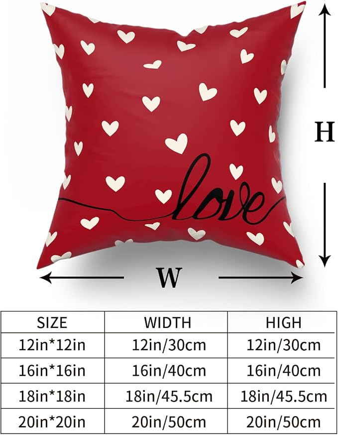 Giwawa Valentines Day Pillow Covers Set of 2 Red White Love Hearts Throw Pillowcases Romantic Double Sided Decorative Cushion Covers 16x16inch for Sofa Couch Bedding Wedding