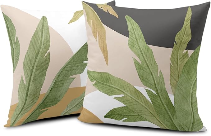 Spring/Summer Pillow Covers Set of 2 - 20x20 Green Leaves Banana Leaf Tropical Pillow Covers for Sofa/Couch Home Decor