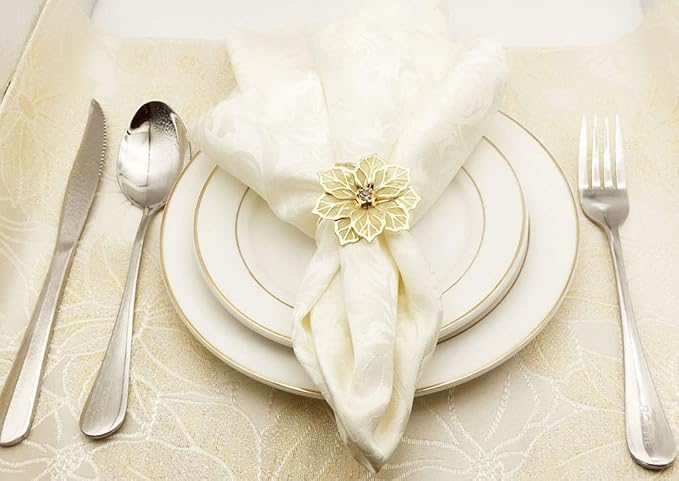 NAGU Flower Napkin Rings Set of 6, Hollow Out Floral Napkin Holder Adornment Exquisite Household Napkins Rings Set Rhinestone Napkin Rings for Wedding Banquet Christmas Table Setting (Gold)