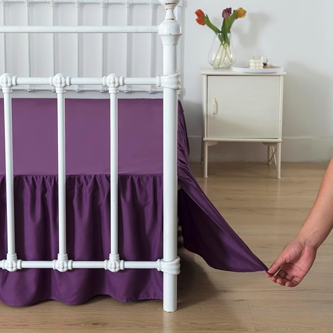 Bed Skirt Queen Size Ruffled Bed Skirts with Split Corners | 14 Inch Drop Dust Ruffle Bed Skirts with Platform, 14'' Queen, Purple