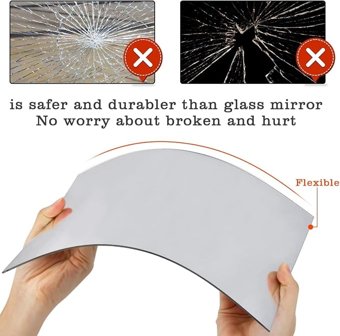 4'' x 6'' x 0.07'' Acrylic Mirror Tiles for Wall Decor, 10Pcs | Rectangular Wall Mirror Sheet with Adhesive Stickers for Bathroom, Bedroom, Living Room, Home, Tables Centerpieces Decor