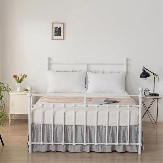 Bed Skirt Full Size - Ruffled Bed Skirt - with Split Corners - Light Grey | Striped Boho Tufted -18 Inch Drop Bedskirt with Platform-Soft Premium Hotel Quality - Easy Fit