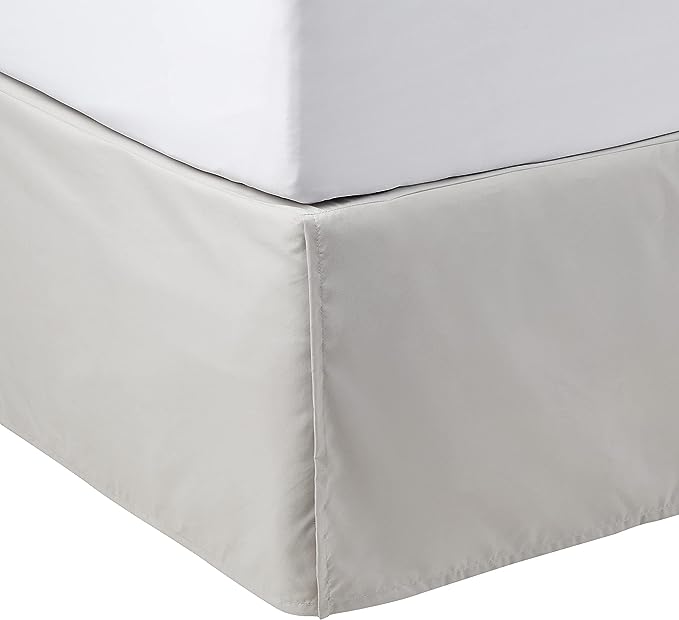Amazon Basics Lightweight Pleated Bed Skirt, Machine Washable, Wrinkle and Fade Resistant, Queen, Light Grey, 16-Inch Drop