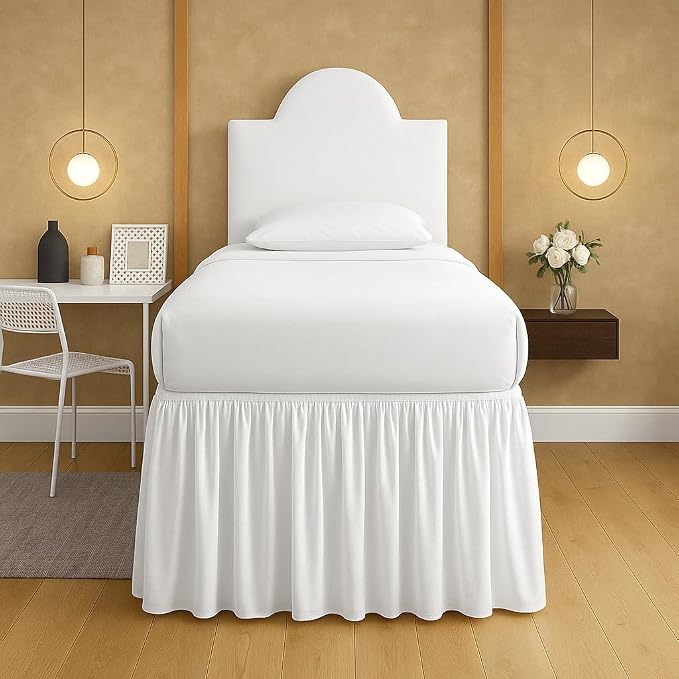 Mattress-Homes Ruffled Dorm Bed Skirt, Twin XL, 34-Inch Drop, Tailored with Split Corners, White Dust Ruffle for Lofted College Beds, Twin Extra Long Dorm Bedding Essential