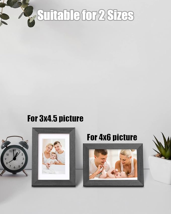 Egofine 4x6 Picture Frames Set of 4, Made of Solid Wood Covered by Plexiglass 3x4.5 and 3.5x5 with Mat or 4x6 without Mat, for Table Top Display and Wall Mounting Photo Frame, Rustic Black
