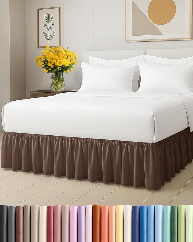 Bedskirt Full Size Ruffle - Ruffled Bed Skirt - 12 Inch Drop - Brown | Bedskirt with Platform, Ultra-Soft Premium Hotel Quality, Wrinkle Free, Fade & Shrink Resistant, for Women, Men, Kids & Teens