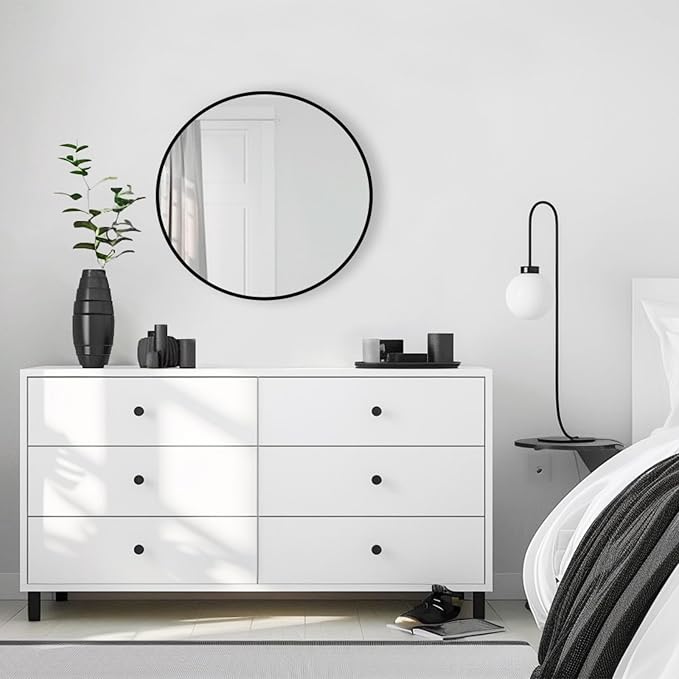 Round Wall Mirror 20 inch, Circle Mirror, Matte Black Metal Frame | Circular Wall Mounted Mirrors for Bathroom, Bedroom, Entryway, Living Room, Fireplace, Vanity, Powder Room, Laundry,Farmhouse