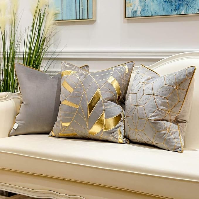 Avigers Throw Pillow Cover 18 x 18 Inch, Grey Gold, Velvet, Hidden Zipper