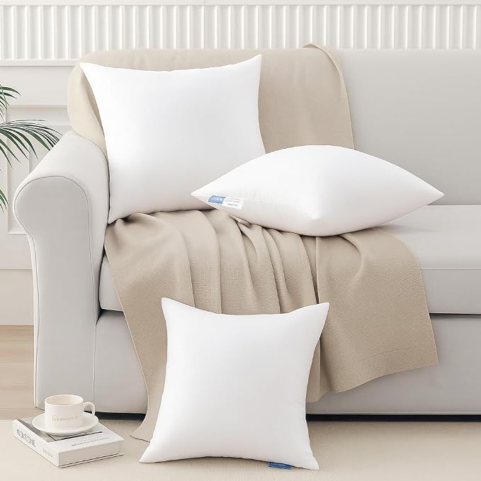 Leeden 20x20 Pillow Inserts Pack of 4, 20 Inch Throw Pillow Inserts, Soft Fluffy Decorative Square Throw Pillows for Couch, Sofa, Bed, and Home Decor White Pillows