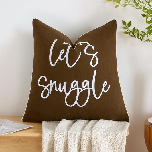 Sunkifover Let's Snuggle Decorative Throw Pillow Cover - 18" x 18" Brown