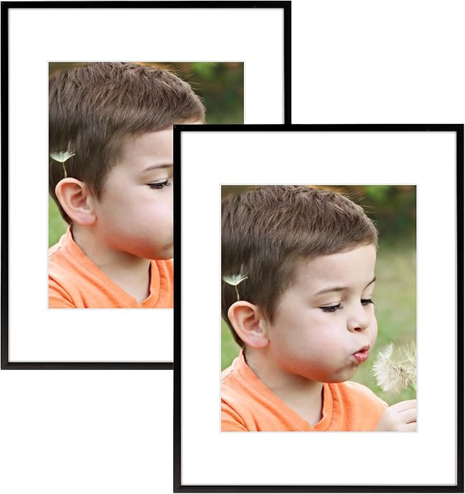 Frametory 2 Pack 11x14 Aluminum Frame with Mat for 8x10 Photo, Black