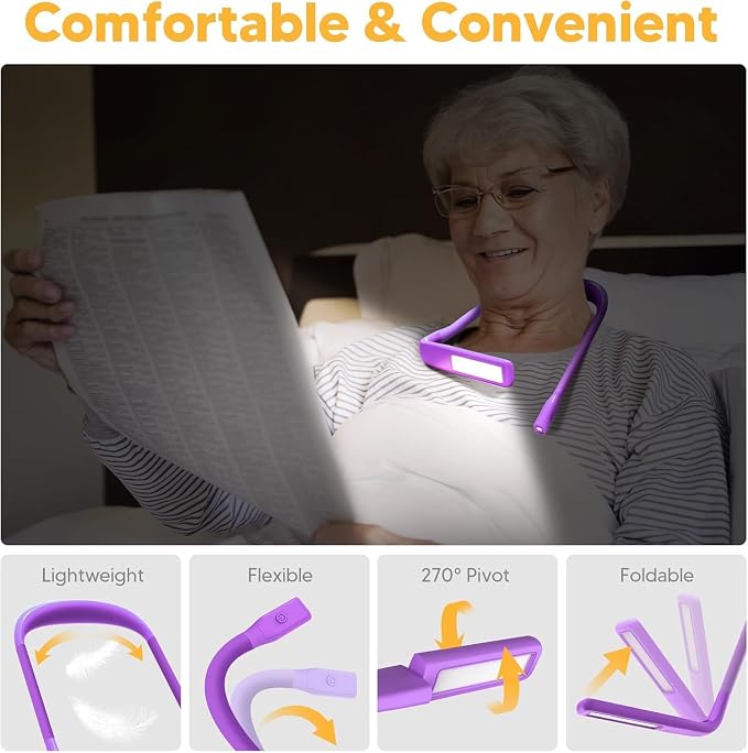 Neck Light with Storage Case, 3 Colors Dimmable Reading Light