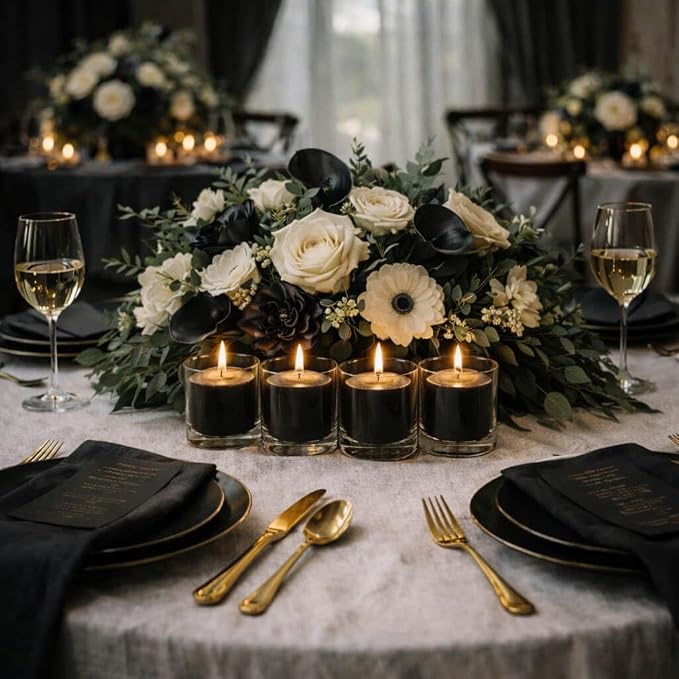 Set of 72 Richland Votive Candles Black Unscented and 72 Clear Glass Eastland Votive Holders