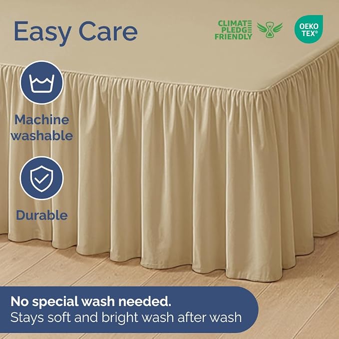 Bedskirt Twin Size Ruffle - Ruffled Bed Skirt - 12 Inch Drop - Beige | Bedskirt with Platform, Ultra-Soft Premium Hotel Quality, Wrinkle Free, Fade & Shrink Resistant, for Women, Men, Kids & Teens