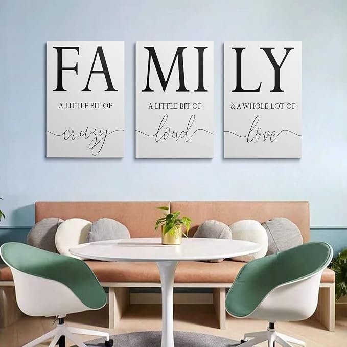 GUBIYU Home Family Wall Decor, Wall Art for Living Room Set of 3 Inspirational Canvas Prints Black and White Framed Canvas Art Paintings Wood Wall Decoration for Dining Room Bedroom Home Decor 24"x36"