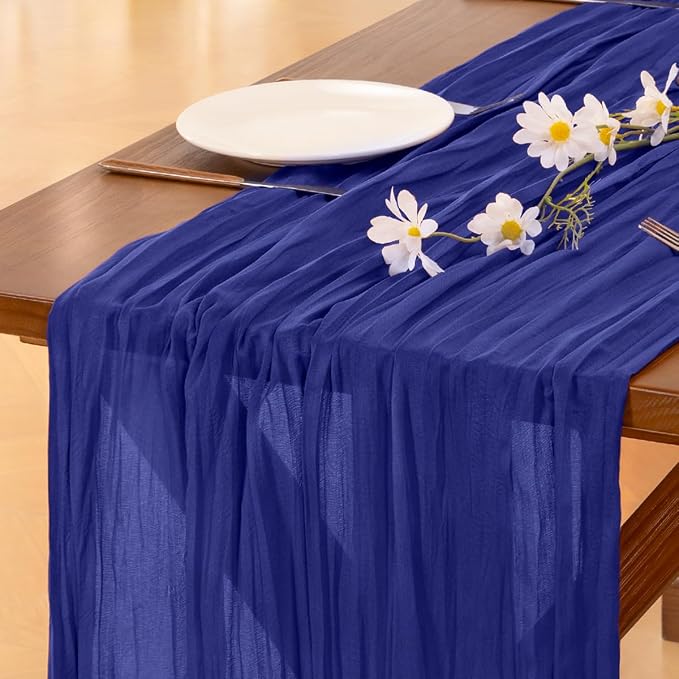Cheesecloth Table Runner Fall Boho Wedding Birthday Party Home Decor | Royal Blue 3pcs Rustic Gauze 10FT Cheese Cloth Sheer Farmhouse Dining Runner for Baby Shower Bridal Holiday Decorations