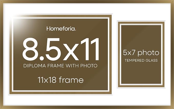 Homeforia 11x18 Bronze Diploma Frame, High-End Metal, 8.5x11 & 5x7 Mat
